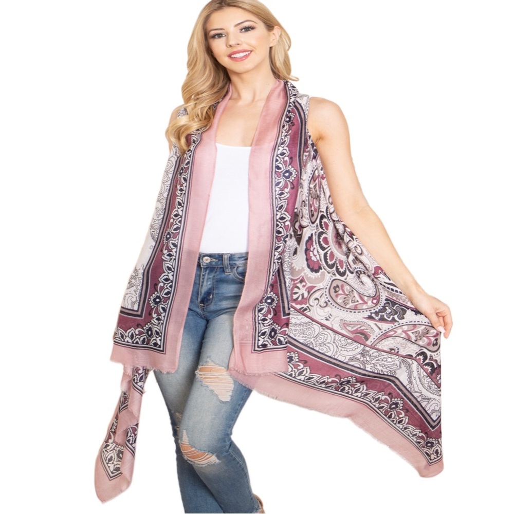 Pink Linen Boho Paisley Bandana Print Longline Western Vest 10 12 14 Womens Top - Picture 9 of 9